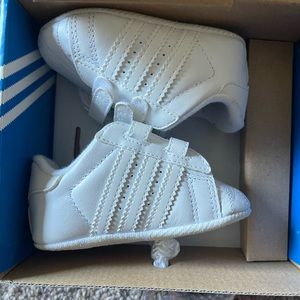 Infant Size 2 All White Adidas Crib Shoes